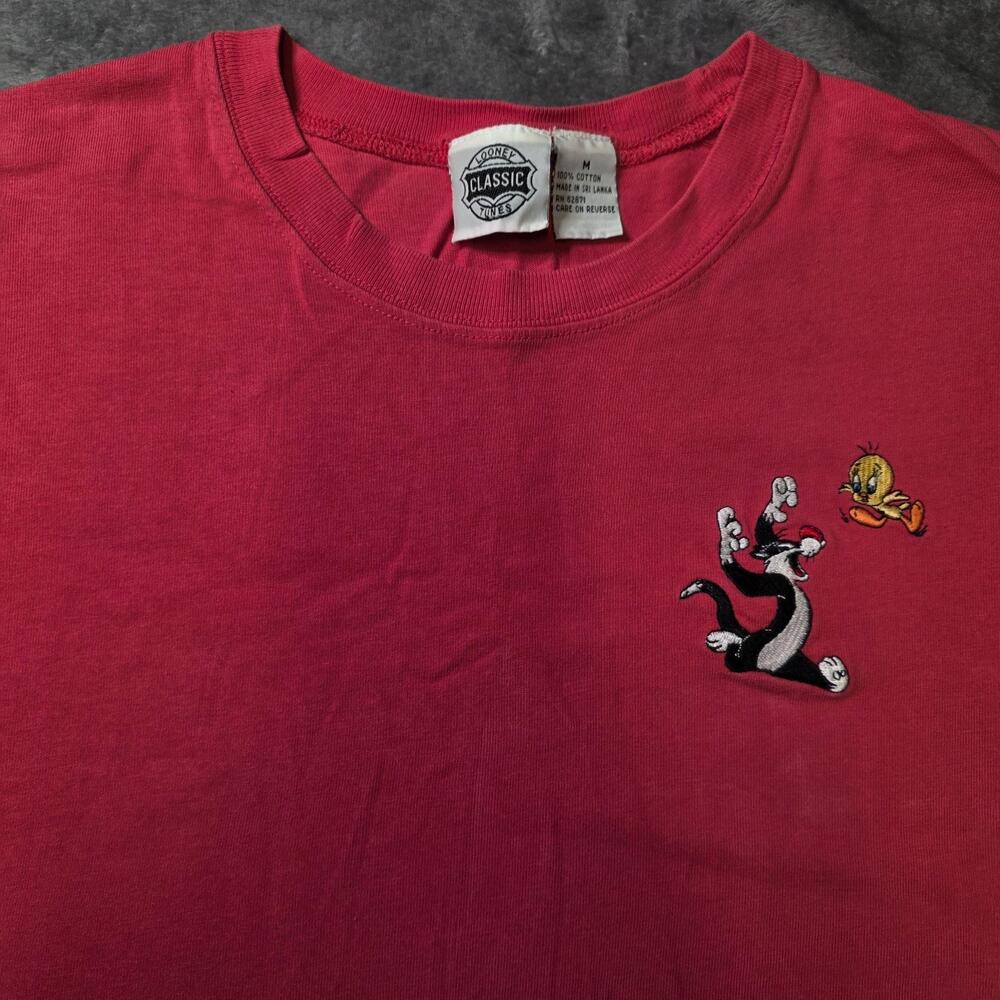 Vintage Looney Tunes Shirt Mens Medium Red Tweety Sylvester Embroidered Tee
